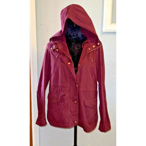 LOVE TREE Women Utility Jacket Hooded Dark Red Long Sleeve Medium